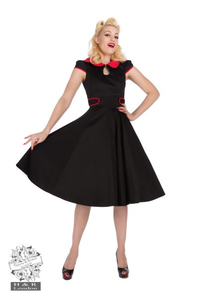 Black Peter Pan Collar Swing Dress in Black/Red - Hearts & Roses London