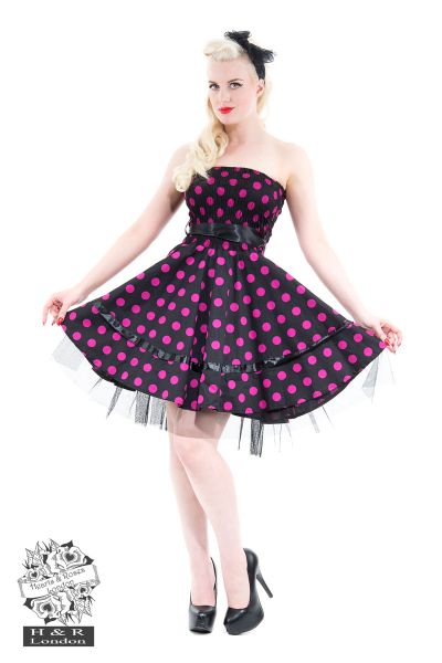 Black Purple Polka Dot Prom Dress in Black/Purple - Hearts & Roses London