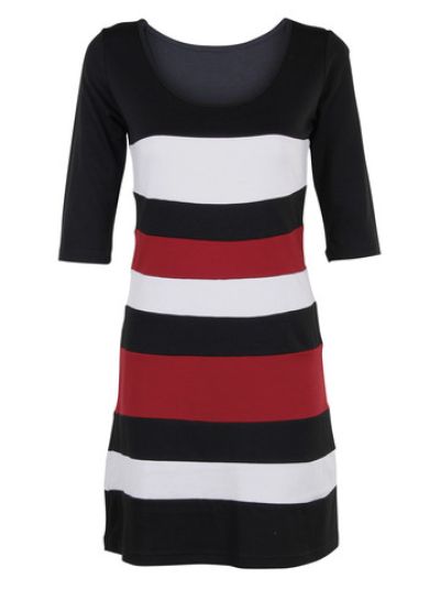 Black Red White Stripe Dress in Black/Red - Hearts & Roses London