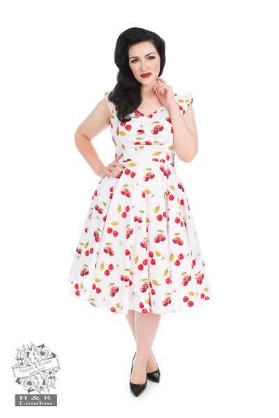 Sweet Cherries Swing Dress in white - Hearts & Roses London