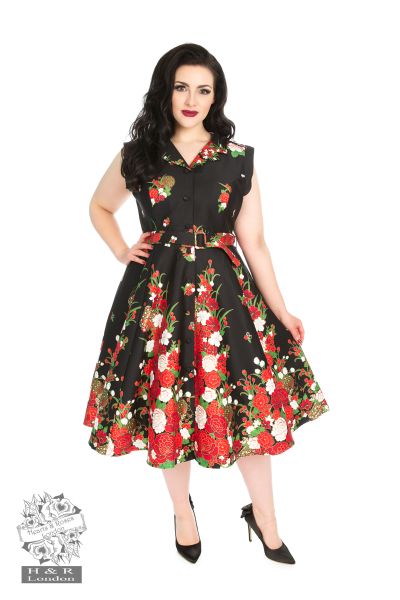 Black Floral Shirtwaist Dress in Black - Hearts & Roses London
