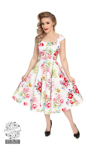 Rose Paradise Swing Dress in white - Hearts & Roses London